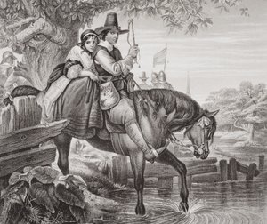 Charles II (1630-85) déguisé, aidé dans sa fuite par Jane Lane après la défaite à la bataille de Worcester en 1651, de 